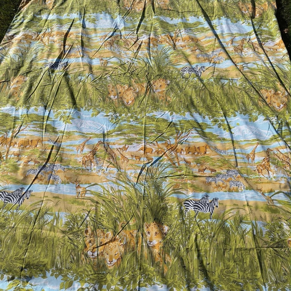 Vintage Fieldcrest Living Free Safari ‎ Twin Sheets Flat & Fitted Pillowcase 70s